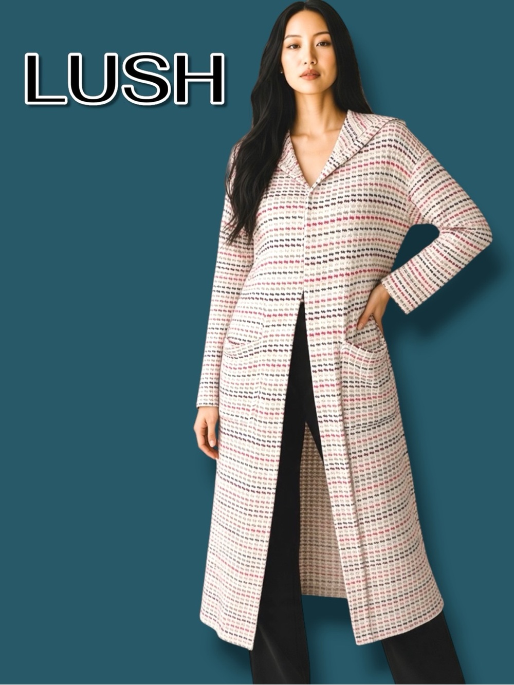 EUC LUSH Multi Colored Maxi Hooded Cardigan Sweater. Size Small